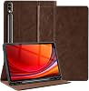 Gexmil Genuine Leather Case for Samsung Galaxy Tab S10 PlusS9 PlusS9 FE 12.4 Inch with Pencil Holder,Shockproof Protective Adjustable Kickstand Smart Folio Flip Tablet Cover, Dark Brown