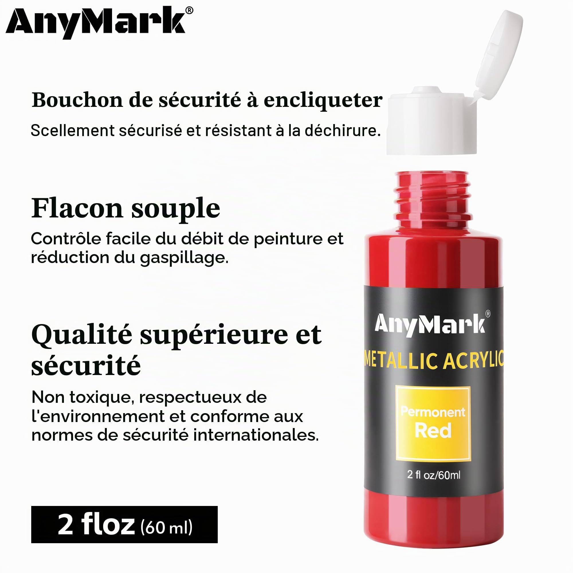 AnyMark Peinture Acrylique Métallique, 36 Couleurs avec 12 Pinceaux