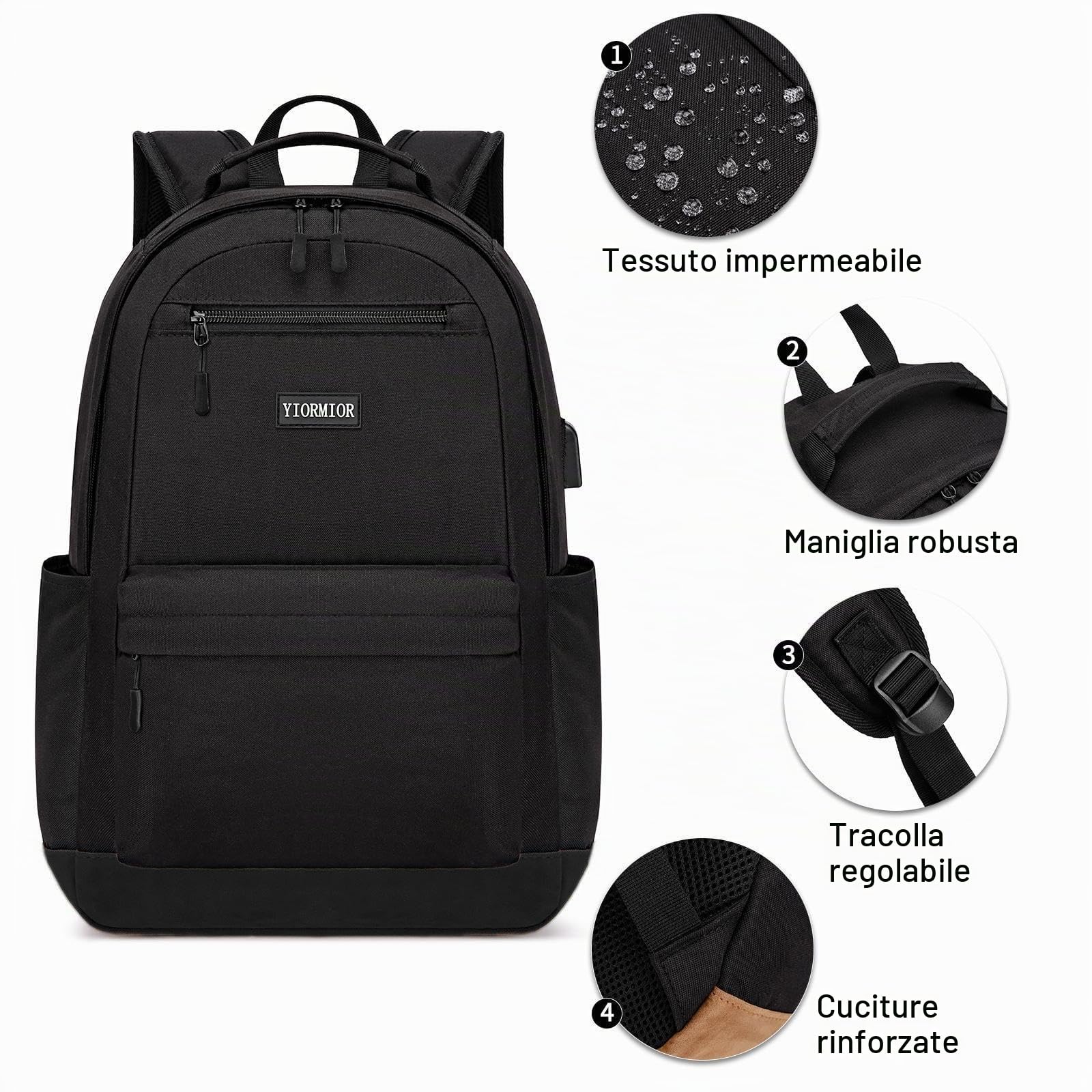 Zaino Uomo Donna, Zaino Scuola Superiore Media Università Zaino Porta Pc Uomo da 17.3 Pollici Con Porta Usb Impermeabile