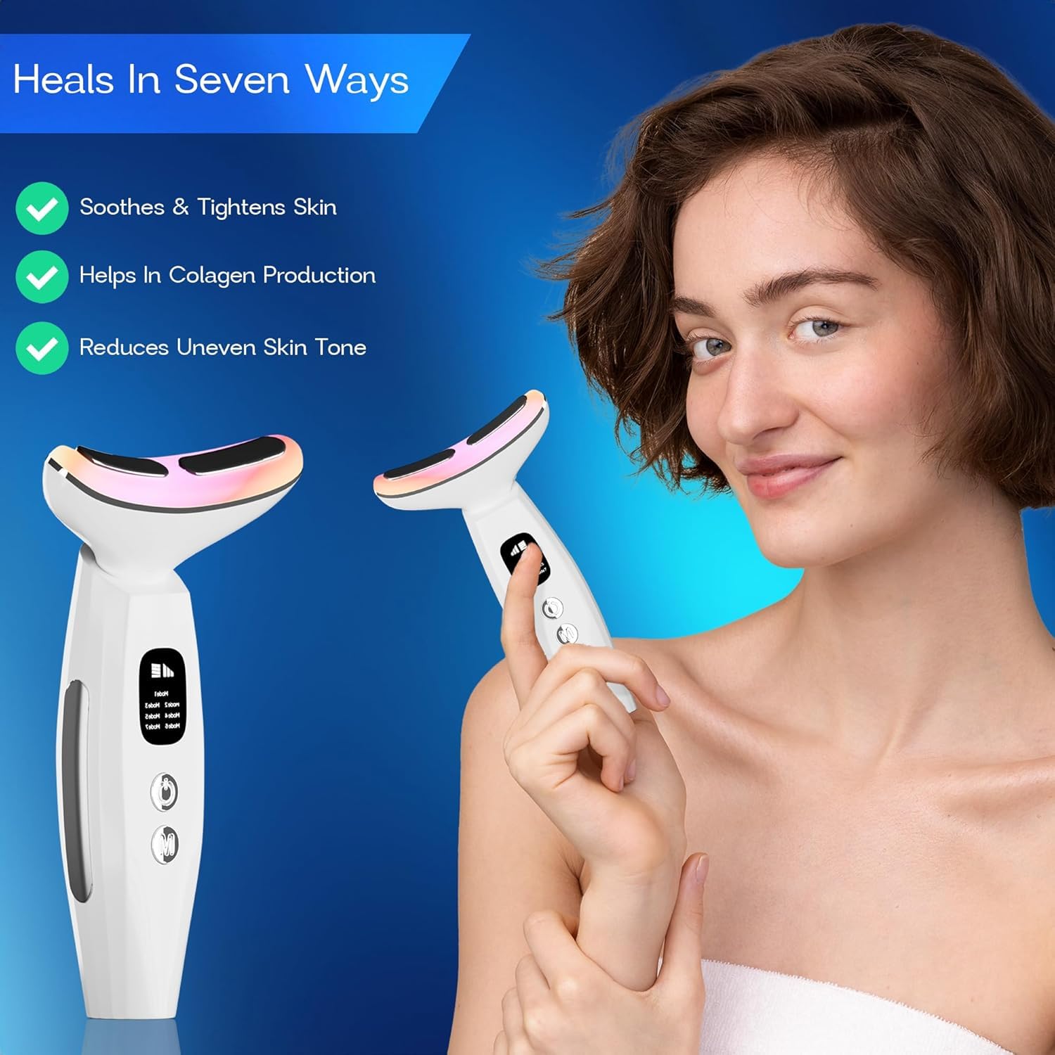 Vetmoc Skin Lift device | Anti-aging face and neck massage | Reduces wrinkles, puffes and double chin | 7 Color LED Light Therapy | Portable and suitable for all types of skin Vetmoc Skin Lift device | Anti-aging face and neck massage | Reduces wrinkles, puffes and double chin | 7 Color LED Light Therapy | Portable and suitable for all types of skin