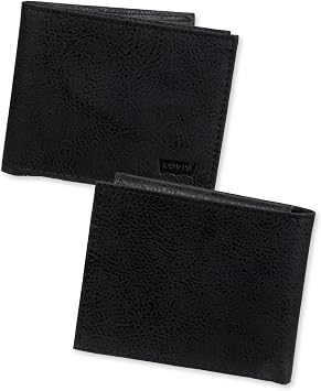 Levi's mens Classic Bifold Passcase Wallet With Multiple Card Slots and Id Window Black Embossed