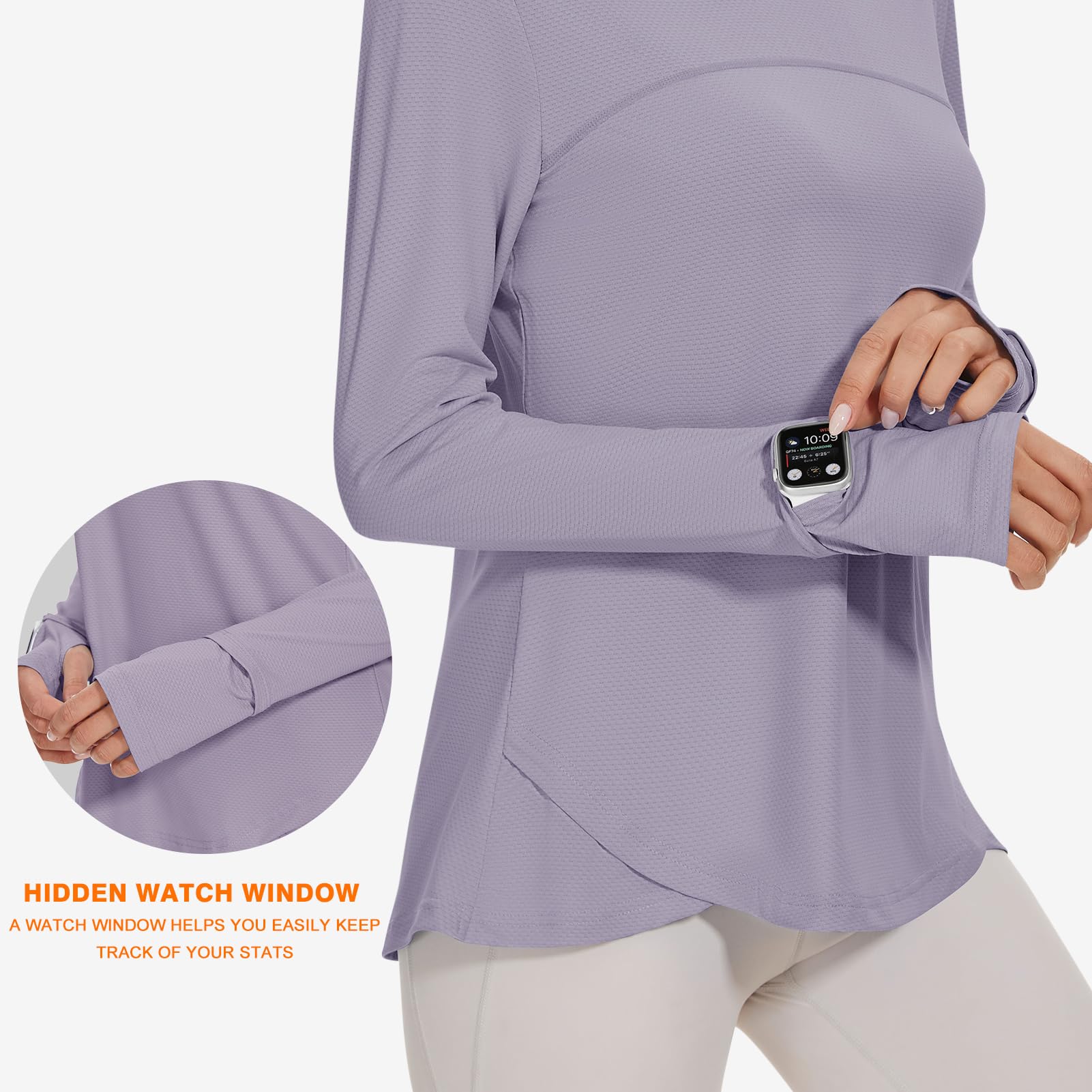 IECCP Sport Bluse Damen Langarm Activewear-T-Shirts UPF 50+ UV Schutz Sonnenschutz Langarmshirts Schlanke Passform Mit Daumenloch Rashguards Sportshirt