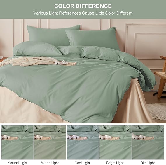 SAPHREAS Sage Green Duvet Cover Set 100% Washed Cotton King Size 3Pcs 8 Corner Ties Modern Solid Bedding Soft 1 Duvet Cover with Zipper 2 Pillow Shams, Comforter Not Included
