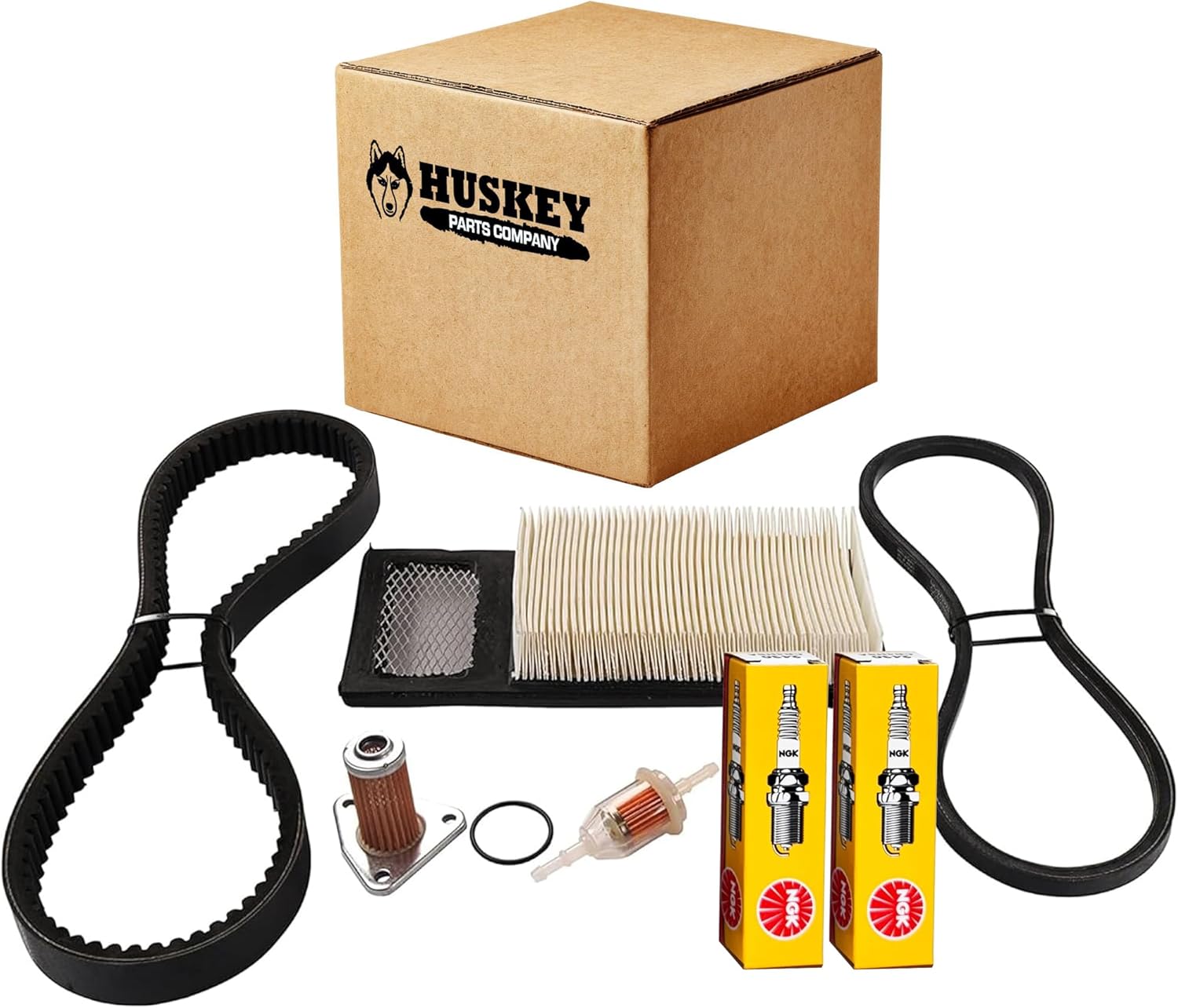 Huskey Parts Company Golf Cart Tune Up Kit for EZGO TXT 1994-2005 295/350cc 4 Cycle Model, Clutch Drive Belt, Starter Generator Belt, Air Filter (Flat Panel), Fuel Filter, Oil Filter & NGK Spark Plug