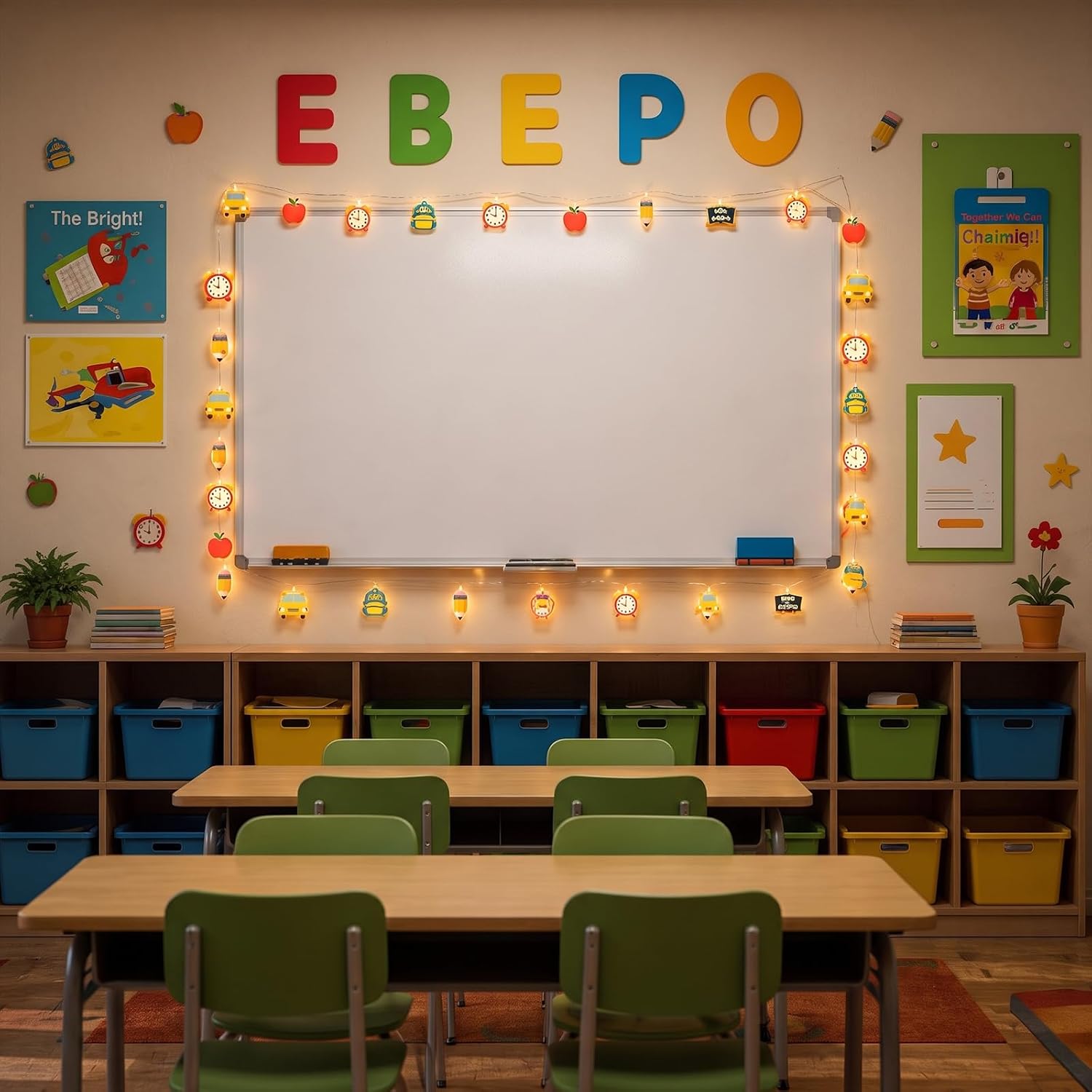 Back to School String Lights for Classroom Decor 19ft LED 3D Acrylic Apple Bus Pencil Backpack Clock Hanging Lights for Classroom Fairy Glow Bedroom First Day of School Indoor Decor
