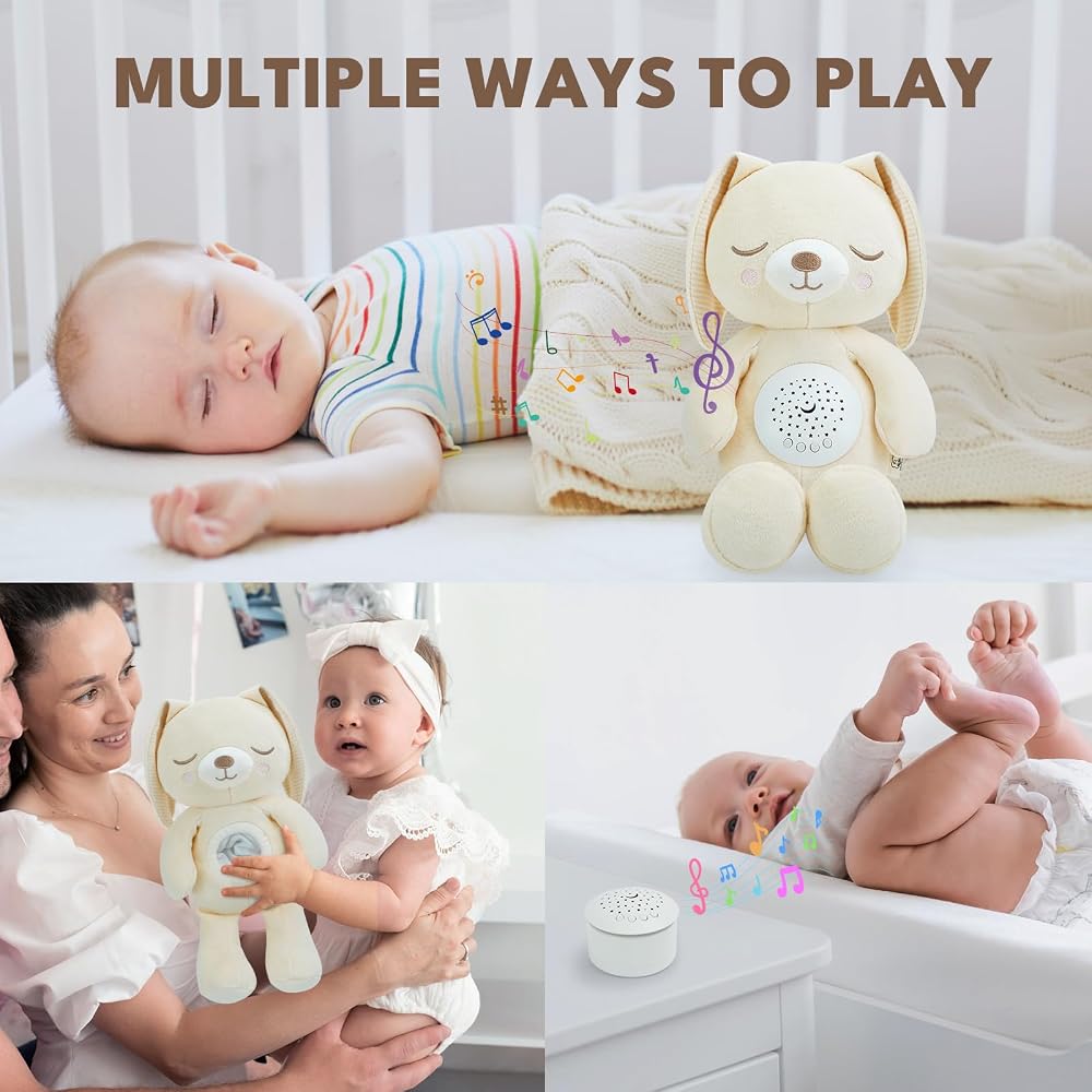 Musical Stuffed Animals with Sound Machine, White Noise Baby Soothers for Sleep, Night Light Shush Lullaby Music Soothing Toys for Boy & Girl, Bunny,13 x 5 x 7 inches