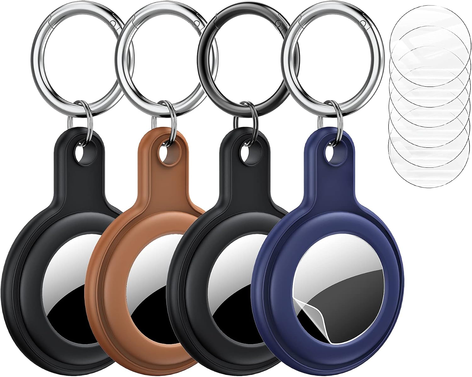 BELONGME Compatible with AirTags Case, 4 Pack AirTag Keychain, with 6 Pcs Screen Protector, Shock-Absorbing Soft Silicone Anti-Scratch AirTag Holder for Apple AirTag(2021)