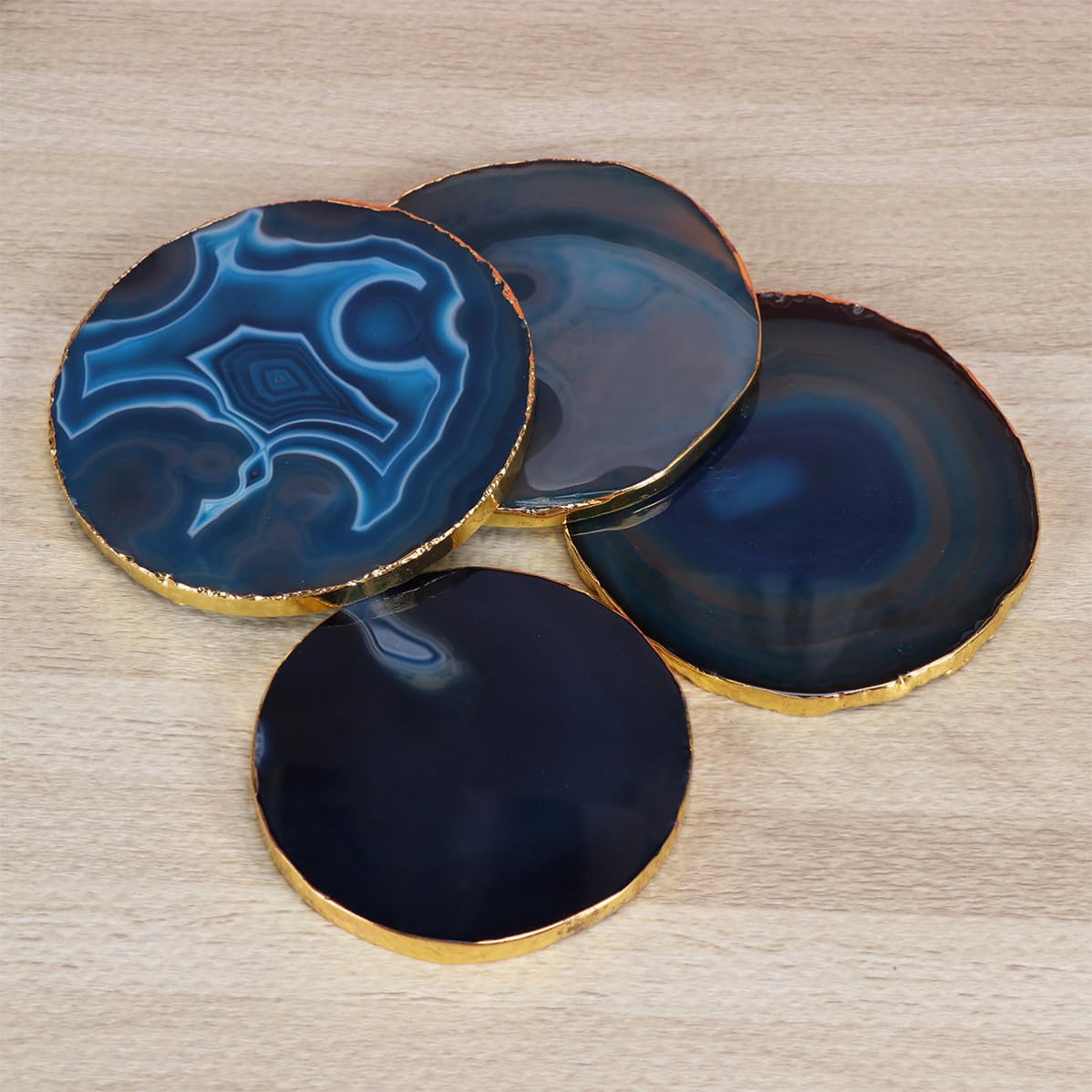 Sottobicchieri Rotondi Creativi in Agata, 4 Pezzi Blu