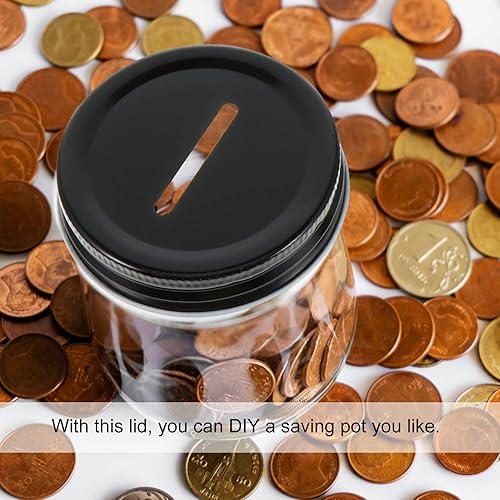 Miniatura 9 de Sewroro 25 tapas para tarros de boca ancha con ranura para monedas, tapa de metal con ranura para monedas, tapa para conservas, ranura para monedas,