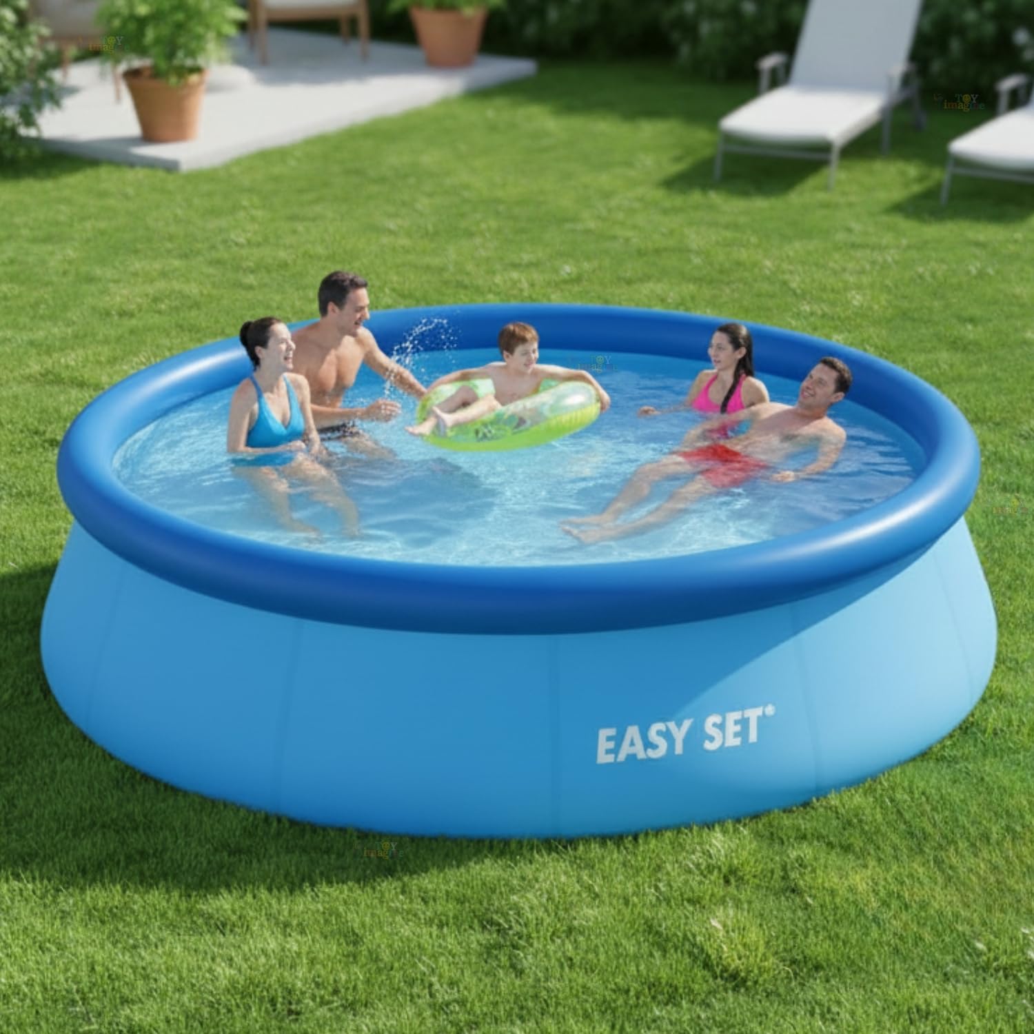 Toy Imagine 10 Feet Easy Set Portable Swimming Family Pool Outdoor Backyard Garden Inflatable Easy Set 10’X30’’ Above Ground Pool for Kids & Adults for Summer Fun at Home