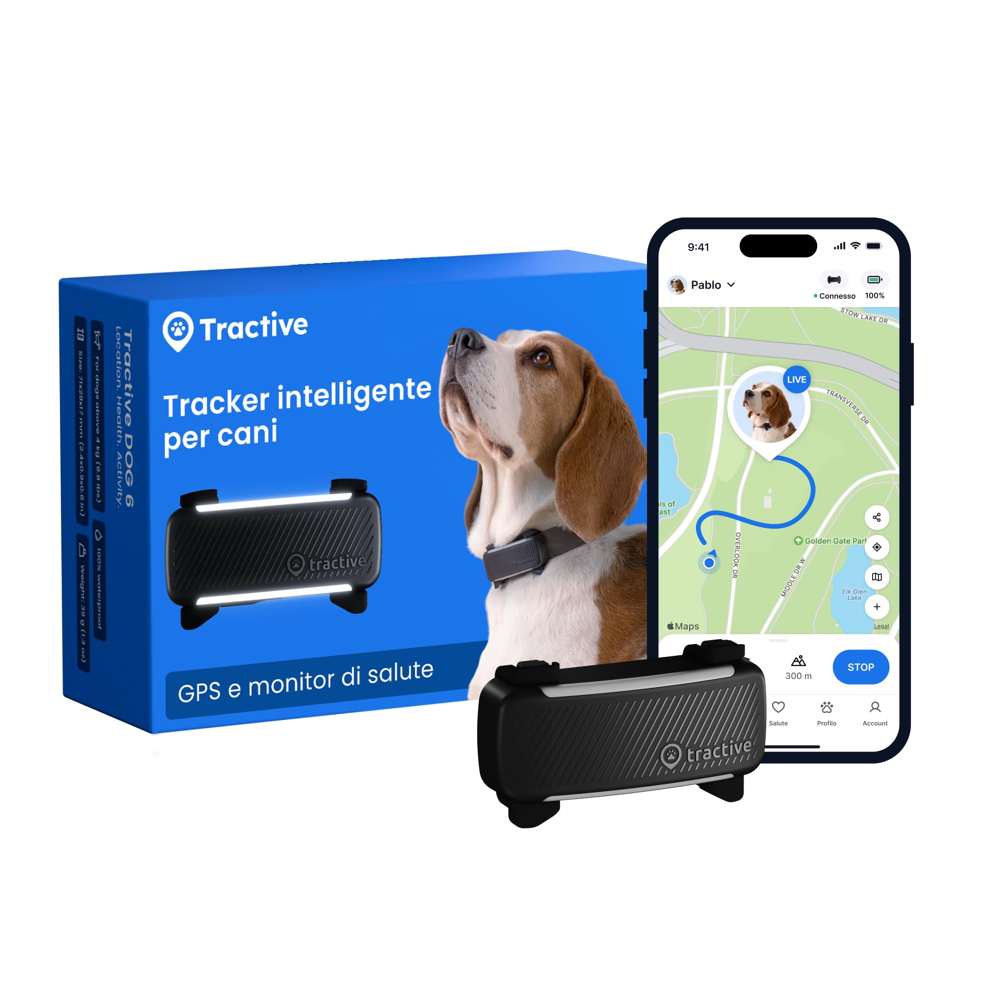 Tractive - GPS per cani | 2025 Edizione | N. 1 sul mercato | Localizzazione in tempo reale | Notifiche antifuga | Monitoraggio dell'attività | Avvisi di salute | Monitoraggio degli abbai (Nero)