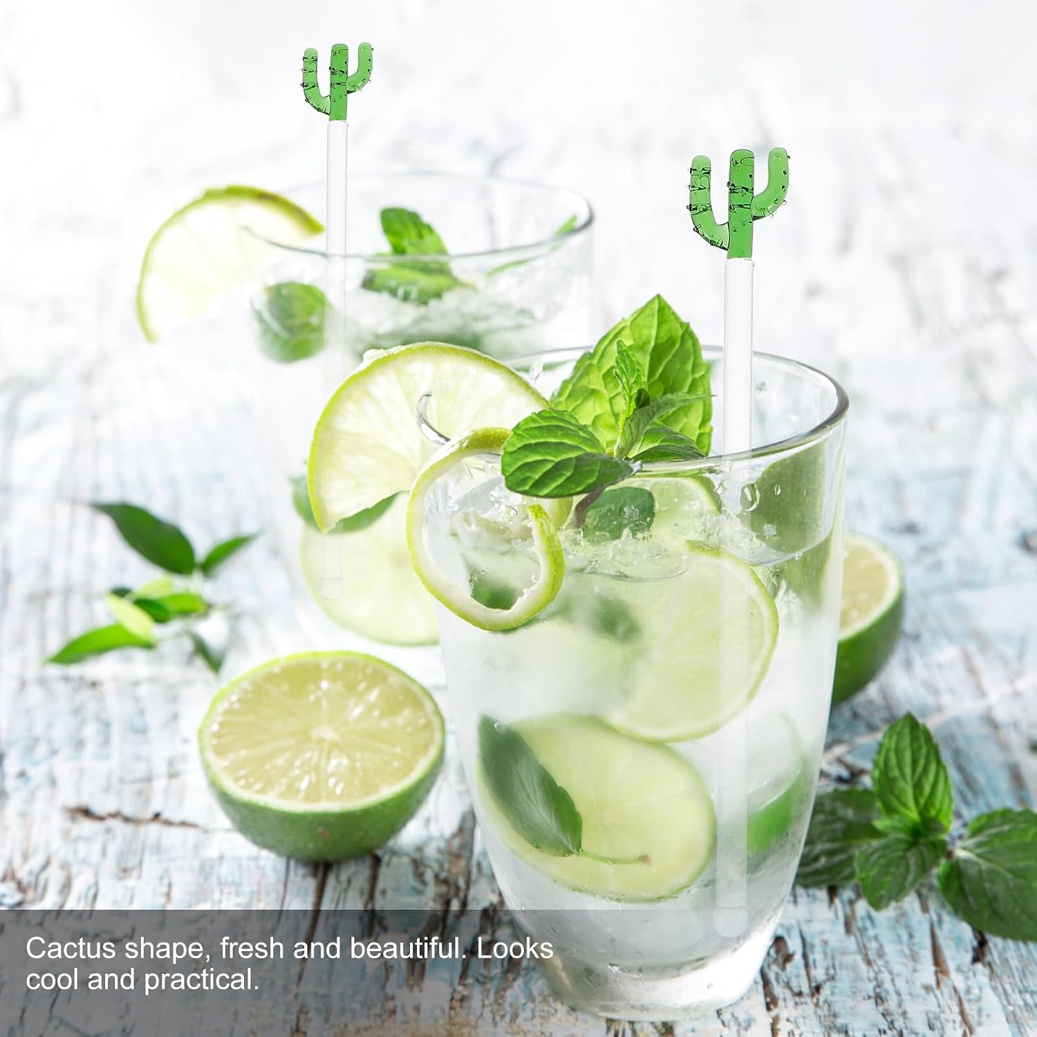 Creative Long Handle Cactus Glass Cocktail Drink Mixer Stirring Stick Juice Swizzle Rod for Bar and Party