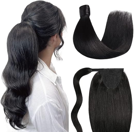 Majik Human Hair Ponytail|Your Look With Around Wrap Versatile Ponytail|in Black for Women and Girls|(18 Inch, Black)