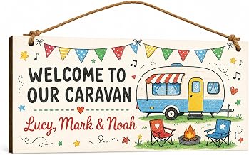 Personalised Fun Caravan Welcome Sign Wooden Plaque