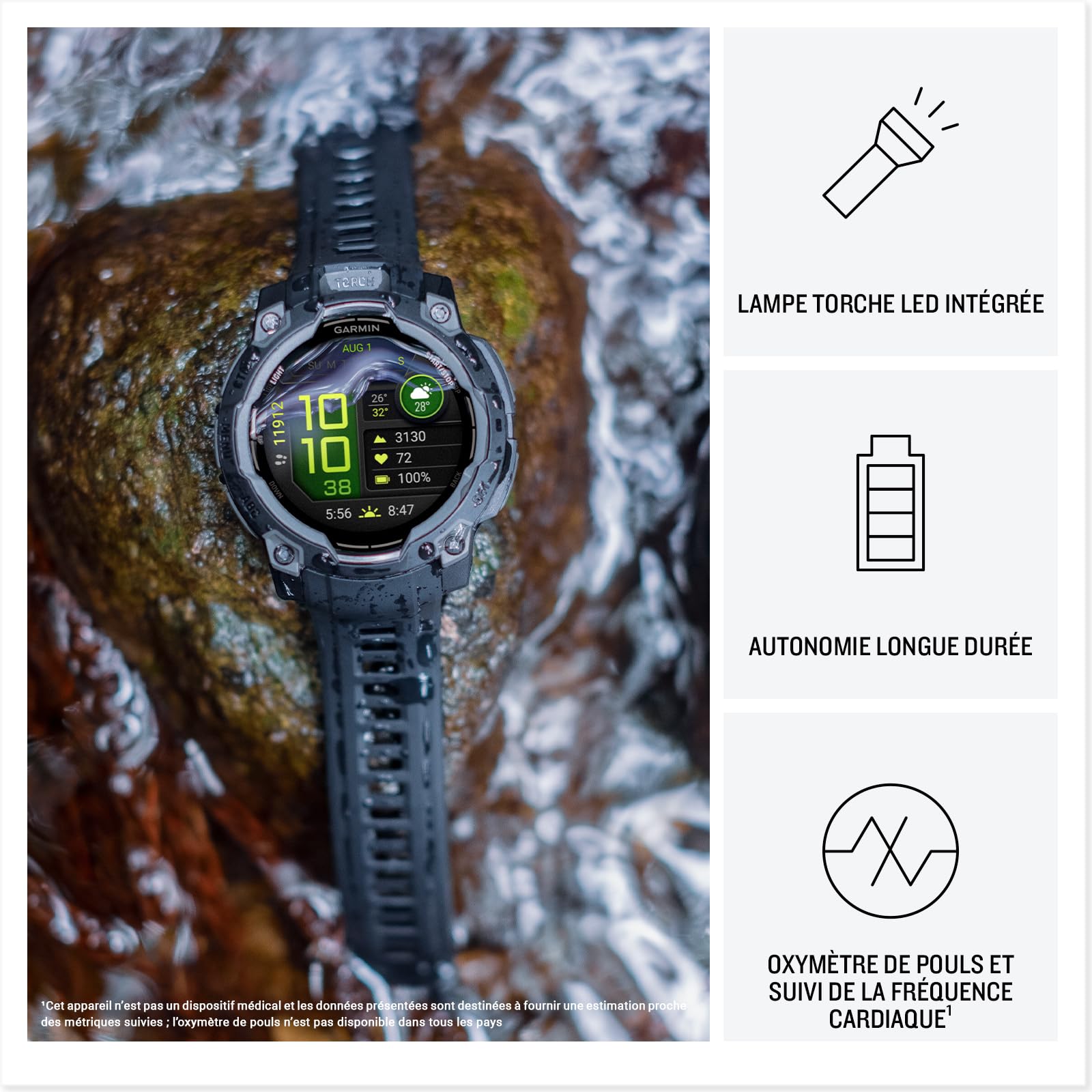 Garmin [renewed Instinct 3, AMOLED - Montre GPS Robuste et connectée – Noir avec Bracelet Noir – Boîtier 45 mm, (Reconditionné)