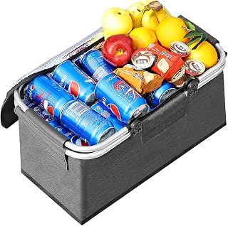 Cesta de Picnic 25L Cesta de la Compra Plegable con Asa Bolsa Picnic Bolsa Térmica Grande con Tapa Enfriador de Camping Plegable Caja Térmica para Trabajo Viajes Compras (Gris)