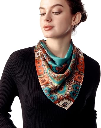 PoeticEHome 100% Pure Mulberry Silk Neck Scarf 26x26 Women Square Neckerchief Headscarf Gift Packed