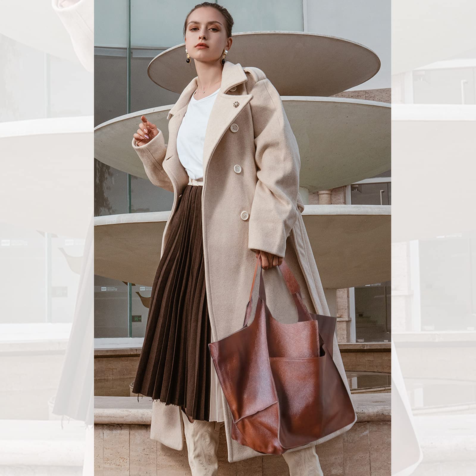 NICOLE & DORIS Bolsos de Mujer Grandes Bolso Bandolera Bolso Tote con Compartimento Bolsos Universidad Piel Suave Bolso de Hombro Ligero Plegable Bolso Trabajo Marrón Castaño