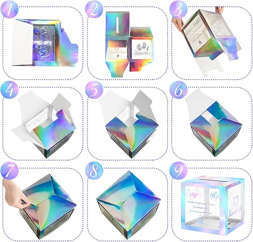 Miniatura 4 de Funrous 50 boletos para rifas de pañales con caja para invitaciones de juegos de baby shower, tarjeta de sorteo de pañales para revelación de