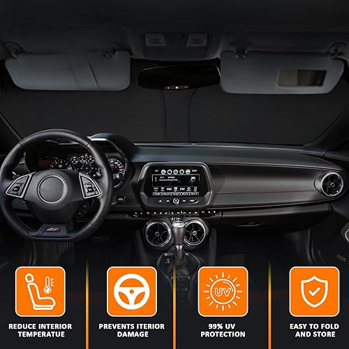 Miniatura 2 de D-Lumina Parasol plegable para parabrisas para Chevy Camaro 2016 2017 2018 2019 2020 2021 2022 2023, protector de visera de sol frontal bloquea los