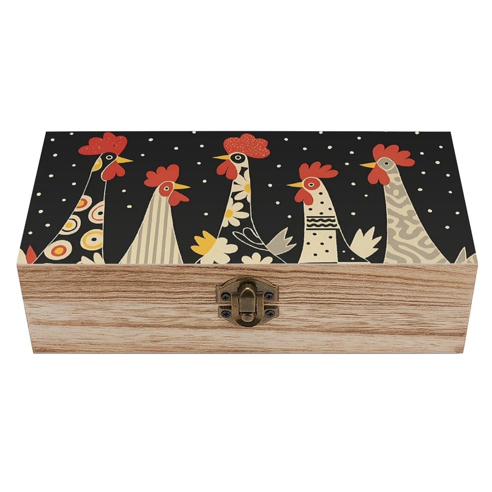 Oudrspo Funny Chicken And White Polka Dots Retro Wooden Storage Box Keepsake Jewelry Decorative Art Storages Box Gift Boxs