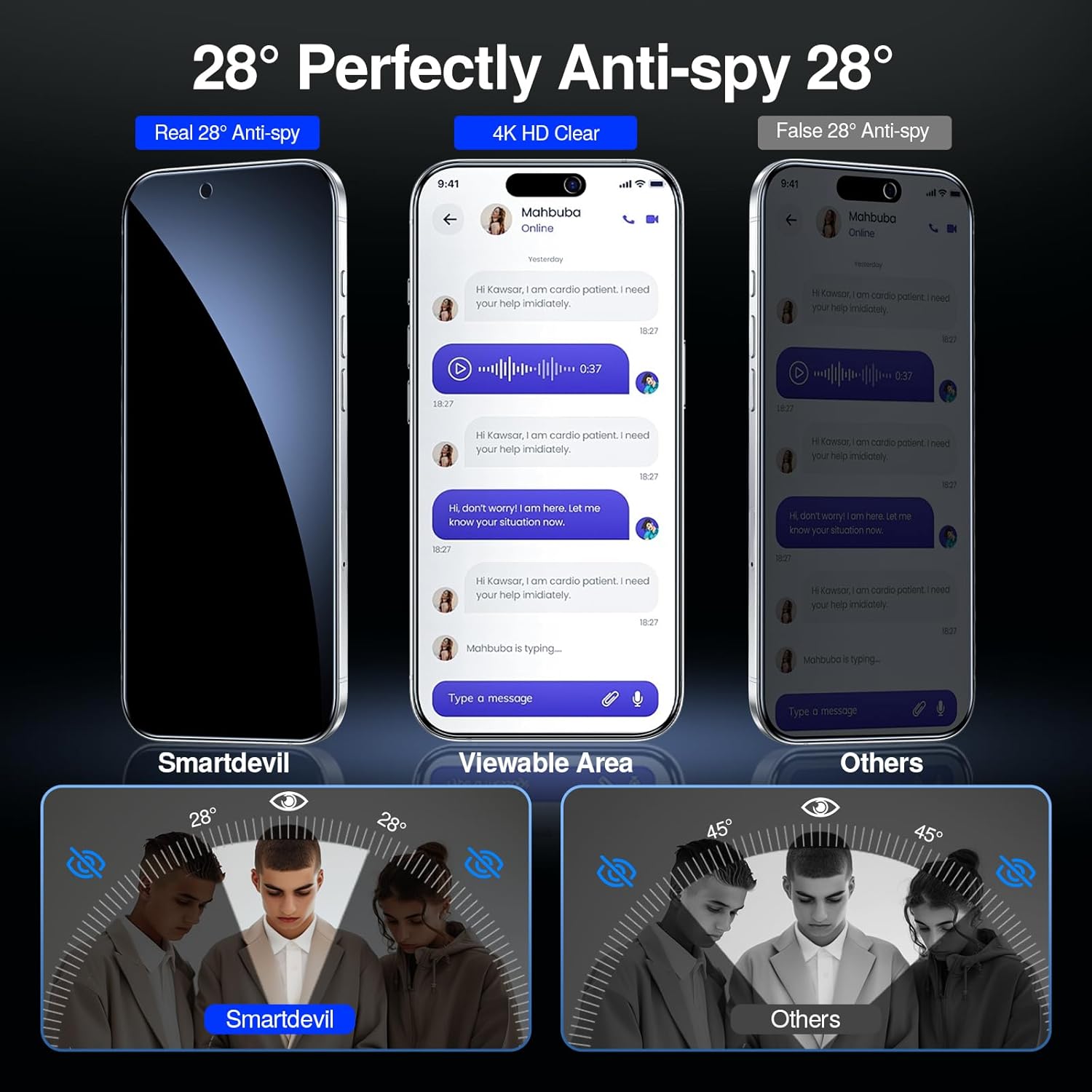 SMARTDEVIL (2+2 Pack Privacy Screen Protector for iPhone Air with 2 Camera Lens Protectors, 28° Anti-Spy 9H Tempered Glass, Anti-Scratch, SmartPull Frame Bubble-Free Easy Install, Case-Friendly