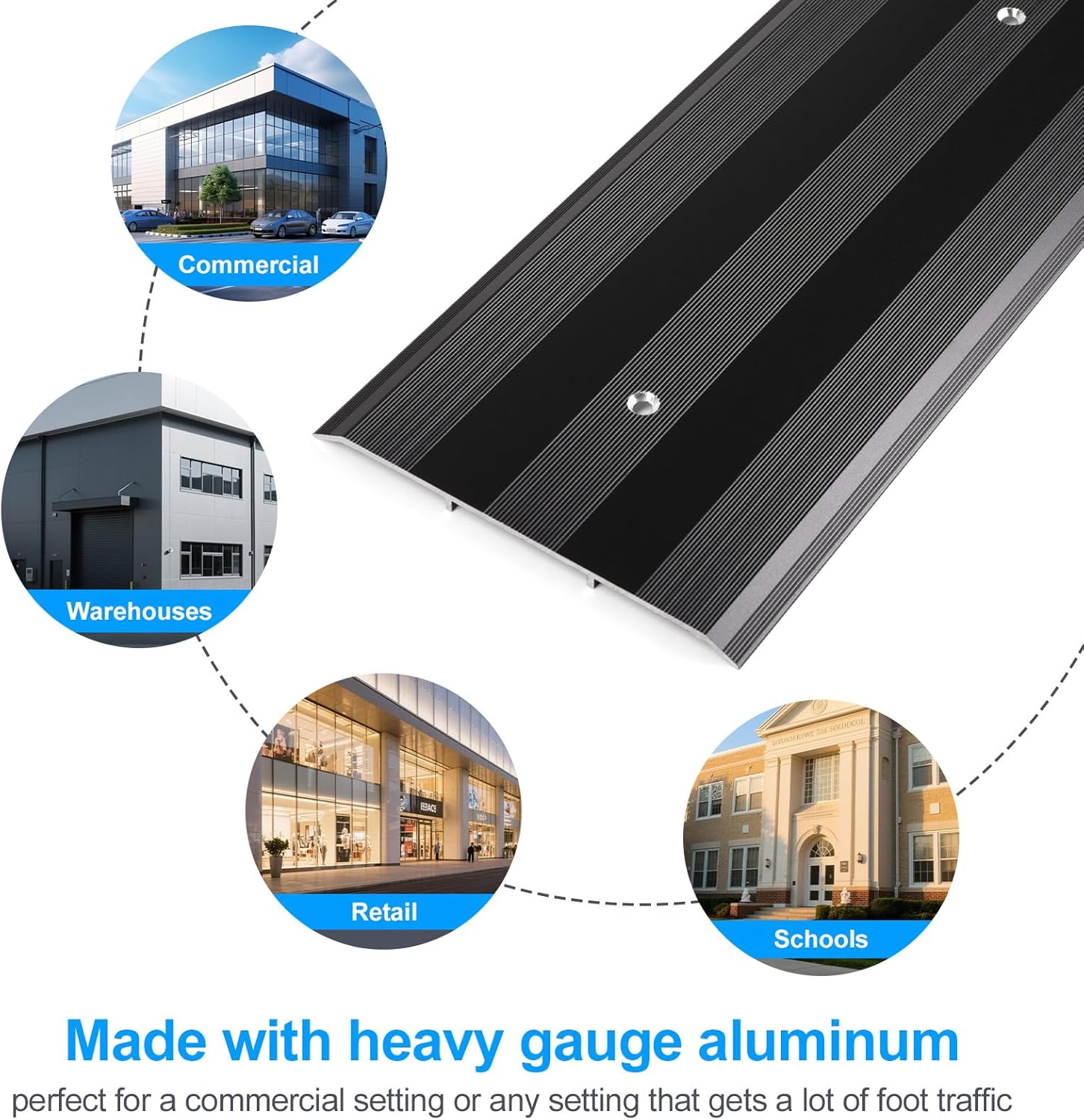 5″Wide Sturdy Thicken Aluminum Threshold Strip, Stylish Floor Transition Strip Door Threshold for Commercial High Traffic Places, Size 36in×5in×0.25in (Black)