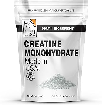 Its Just! - Creatine Monohydrate Powder, Pure Creatine Powder, Made in USA, 3rd Party Lab Tested, 5g Per Serving, Scoop Included, No Fillers, No Added Flavor Unflavored, 200g / 40 Servings