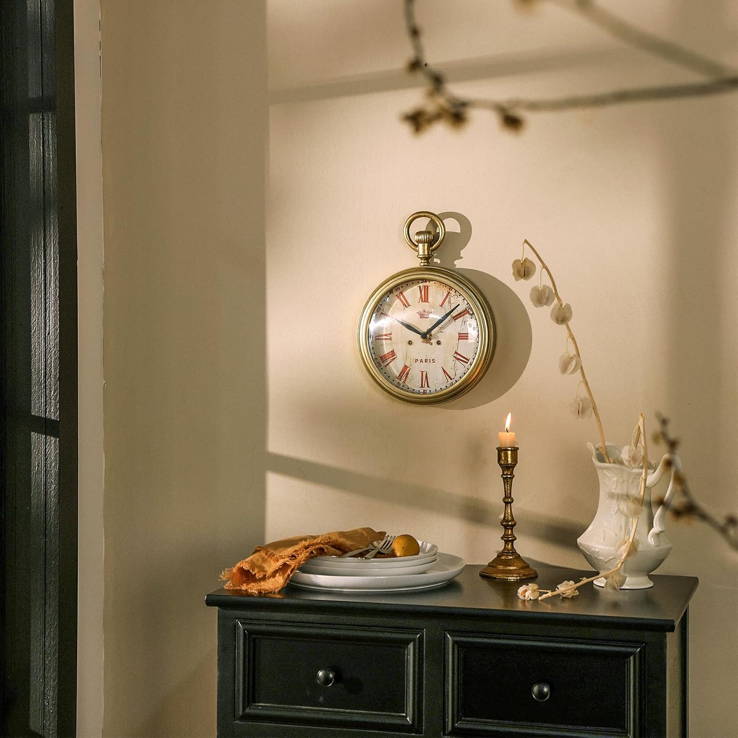 NIKKY HOME Small Vintage Gold Wall Clock 8 Inch, Battery Operated Silent Retro Metal Round Analog Clock for Bathroom Kitchen Living Room Bedroom Office