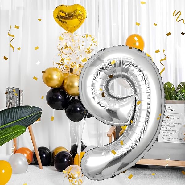Ballon Chiffre 9 Ans - 101 CM Argenté - Décoration Anniversaire Helium - 5