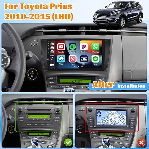 Miniatura 9 de Roinvou Estéreo Android CarPlay 2+32G para radio Toyota Prius 2010-2015, pantalla táctil de 9 pulgadas, navegación GPS en el salpicadero con CarPlay
