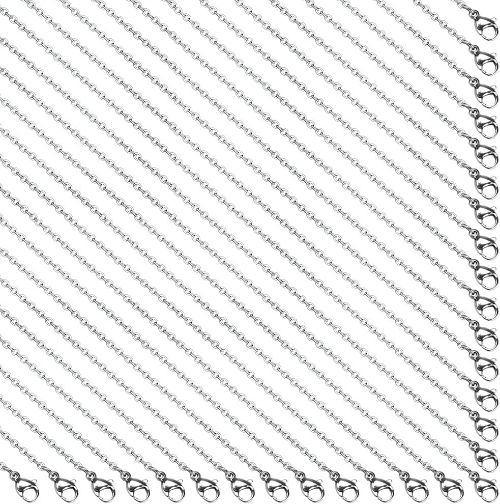 30 Pack Necklace Chains Bulk, 304 Stainless Steel Chain Necklace Silver Plated Cable Chain with Lobster Clasps Silver Chain Necklaces for DIY Jewelry Making Supplies (19.69Inch)