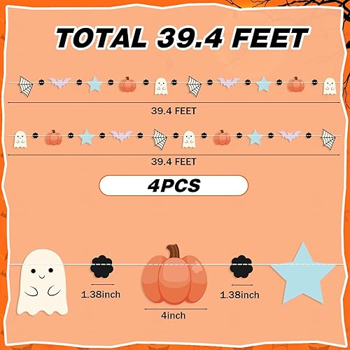 Miniatura 2 de MARFOREVER Guirnalda decorativa de fiesta de Halloween de 39.4 pies, paquete de 4 pancartas colgantes de calabaza fantasma pastel, guirnaldas de