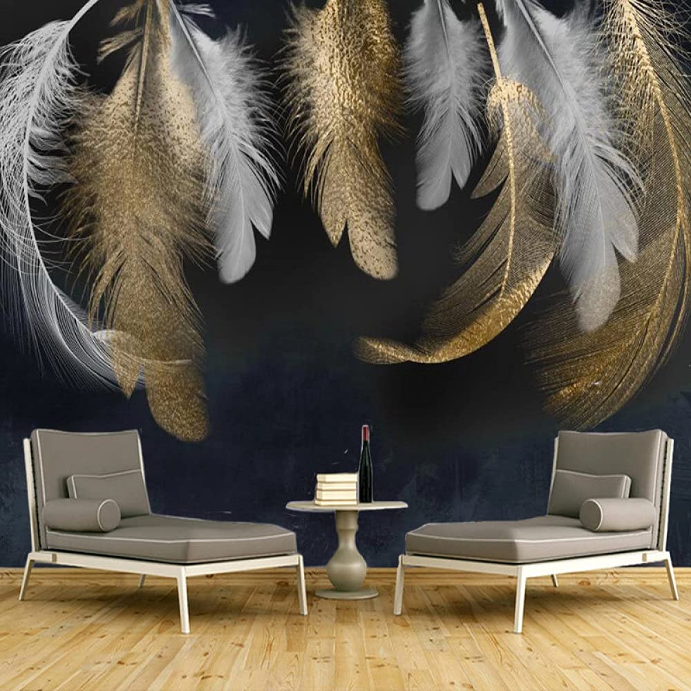 Carta Da Parati,Piuma D'Oro Lusso Nordico Grande Carta Da Parati Autoadesiva Buccia E Bastone Carta Di Contatto Staccabile Vinile Murale Adatto Per Soggiorno Camera Da Letto Decorativo,300X250Cm(118