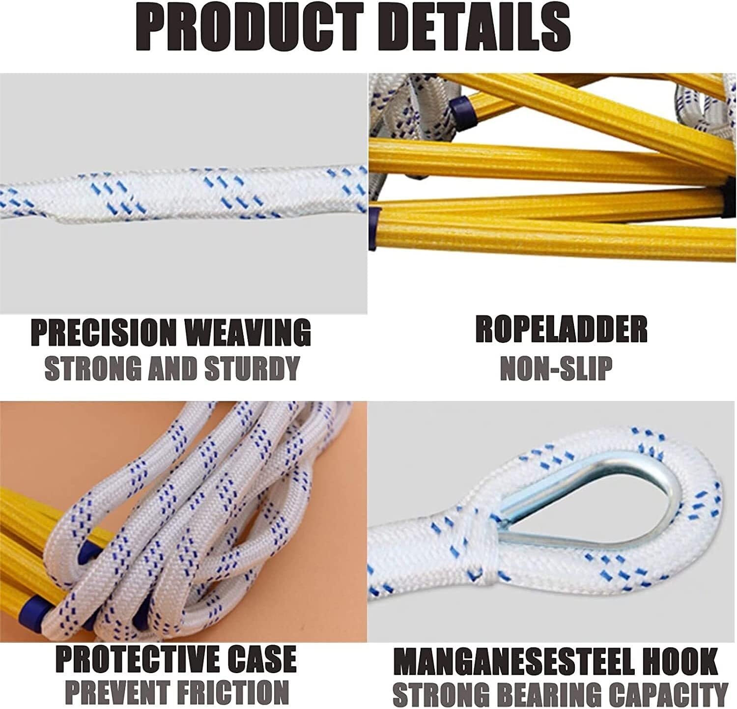 Cuerda de protección contra Incendios de Emergencia para Exteriores, Redonda, de Nailon Suave, para Escalada, Trabajos de ingeniería, de rápido despliegue (18 m)