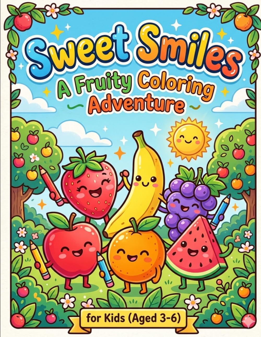 Sweet Smiles: A Fruity Coloring Adventure for Kids (Aged 3-6): Easy-to-Color Fruit Friends for Little Hands (Aged 3-6)