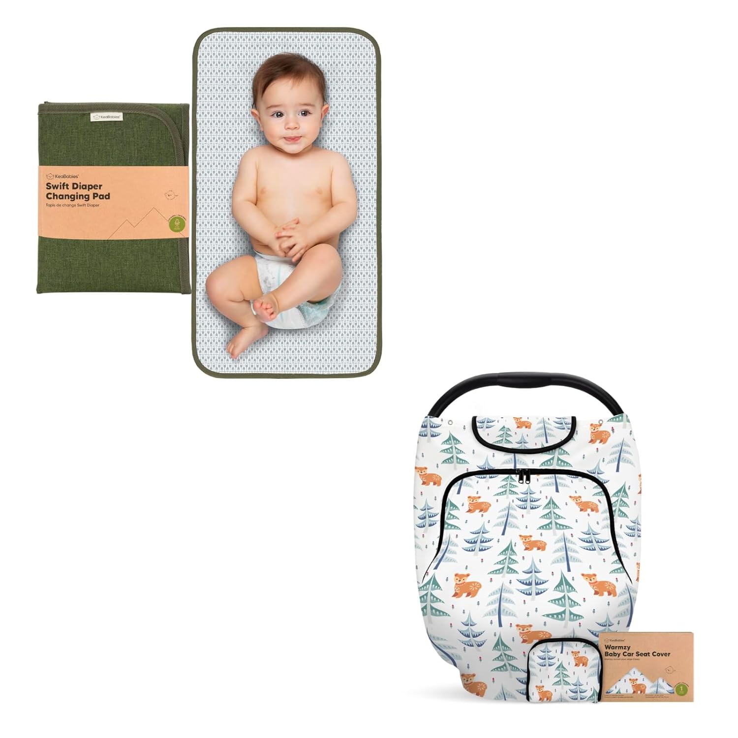 KeaBabies Portable Diaper Changing Pad and Car Seat Cover for Babies - Waterproof Foldable Baby Changing Mat, Breathable and Secure Infant Carseat Cover