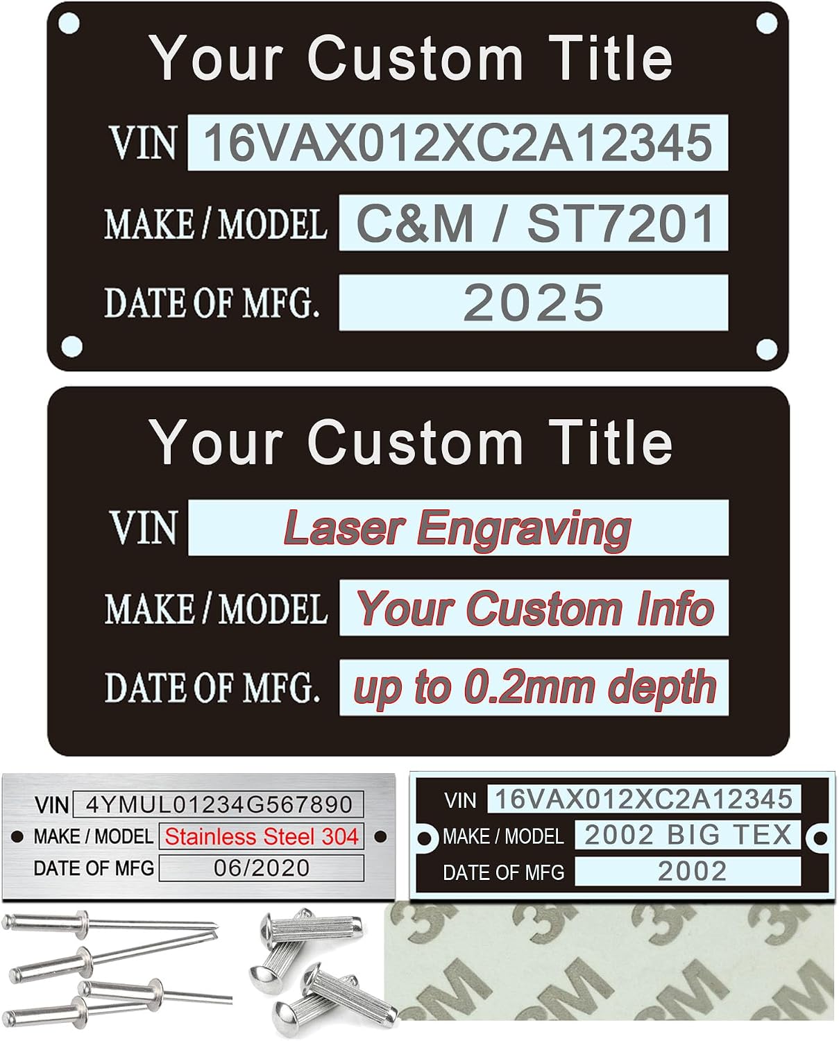 Custom Engraved Aluminum ID Plate, Serial Number, Metal Identification Tag, Industrial Nameplate, Equipment Label for Boats Machinery Tools, Durable Personalized Number Plate Asset Tag for Outdoor Use