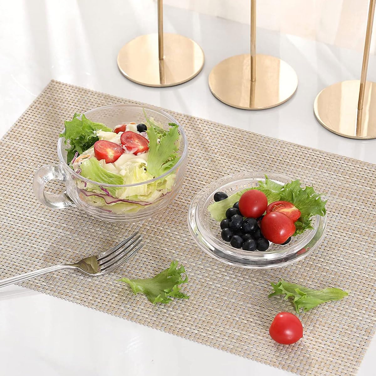ifundom Suppenschüssel aus Glas 450ml mit Deckel und Griff Müslischale für Frühstück und Küche Komfortabler Griff Hält Speisen Sauber im Restaurant und Zuhause