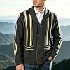 Suéter de punto casual de cuello V con botones y rayas para hombre 3