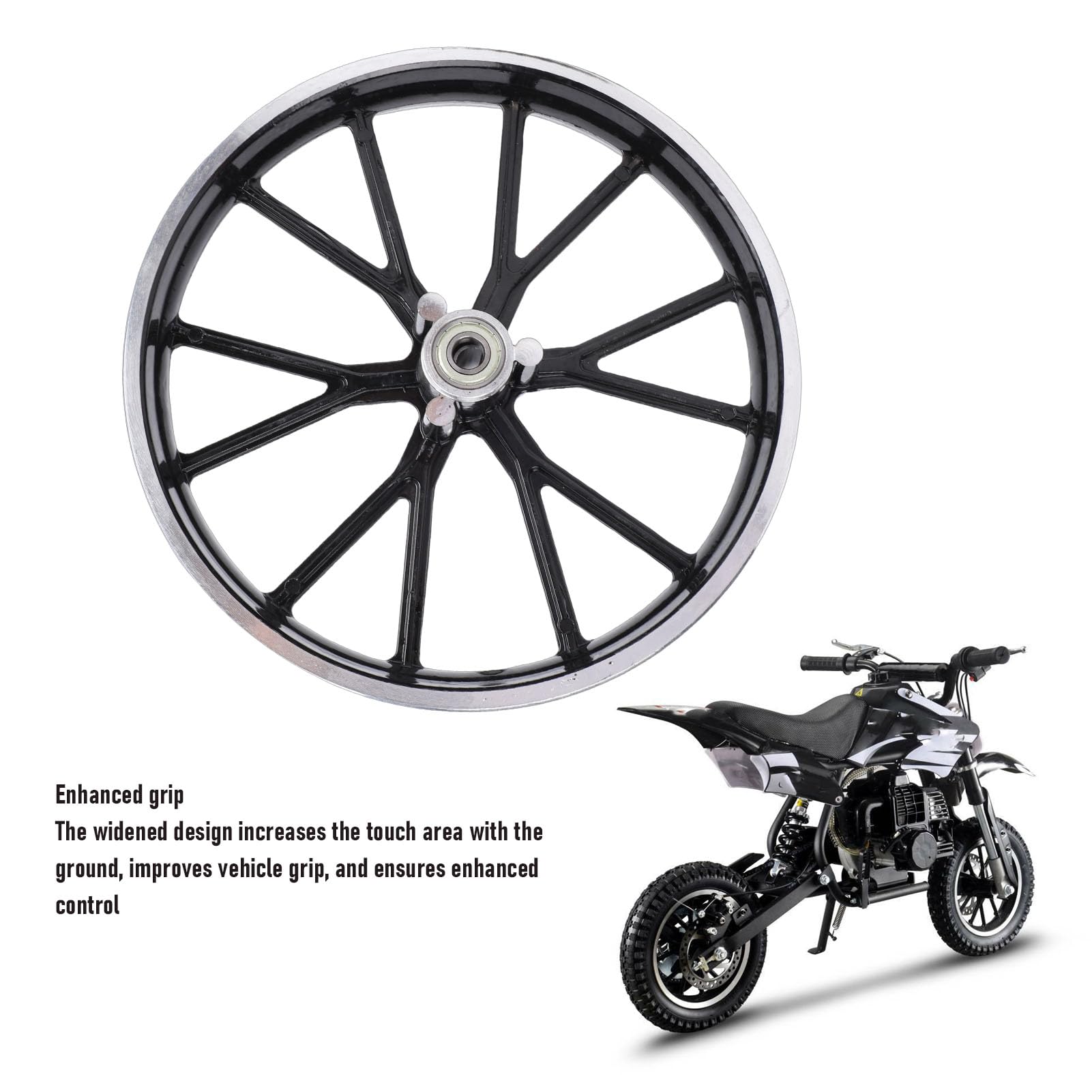 Ausla Avant Arrière 2.50-10 Moyeu de Roue, Alliage D'Aluminium 10 Pouces Moyeu de Moto avec Trou D' de 12mm pour Dirt Bike Mini Pocket Bike 49-50ml (roue avant)