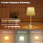 Lampe de table rechargeable sans fil, 3-Color Lumière tactile, laiton antique, cadeau 3000mAh Batterie exploitée, Tissu beige, pour chambre, cuisine, salon, bureau, crèche, salle de bains & Dormoirs