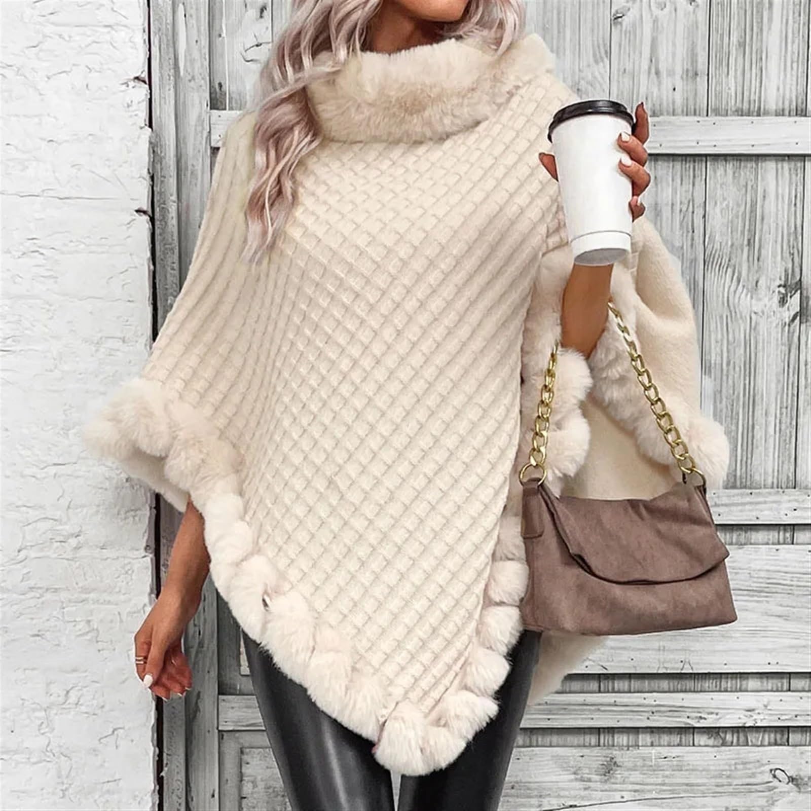 Donna Autunno Poncho Cappotto a Mantella con Pullover a Righe Scozzesi da Donna Autunno Inverno Poncho Lavorato a Maglia Mantello avvolge Viaggio Tempo Libero Festa Scialle