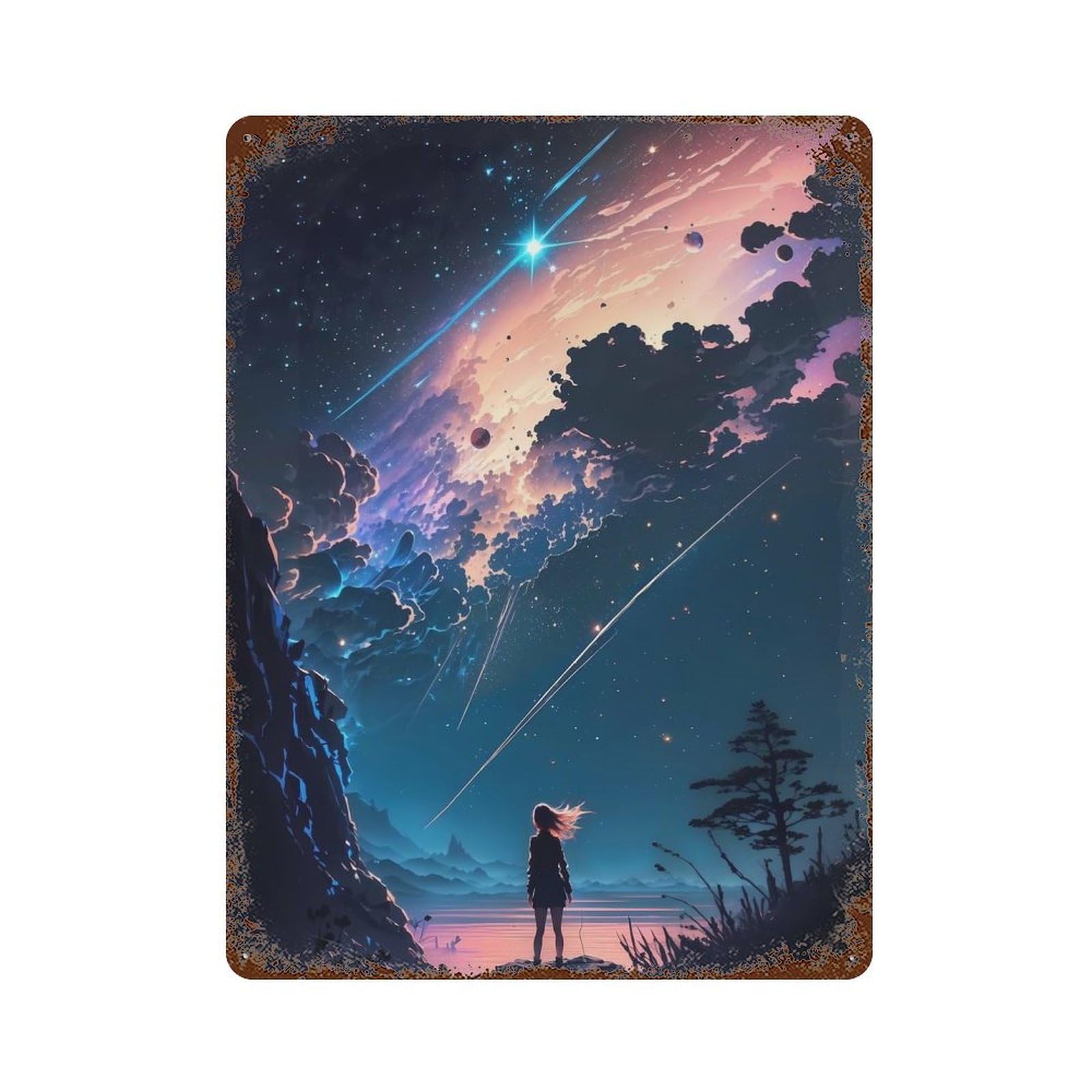 Anime Chaos Galaxy Night Decorative Tin Sign 15.7"x11.8", Shabby Chic Decor for Garage, Pub Or Kitchen