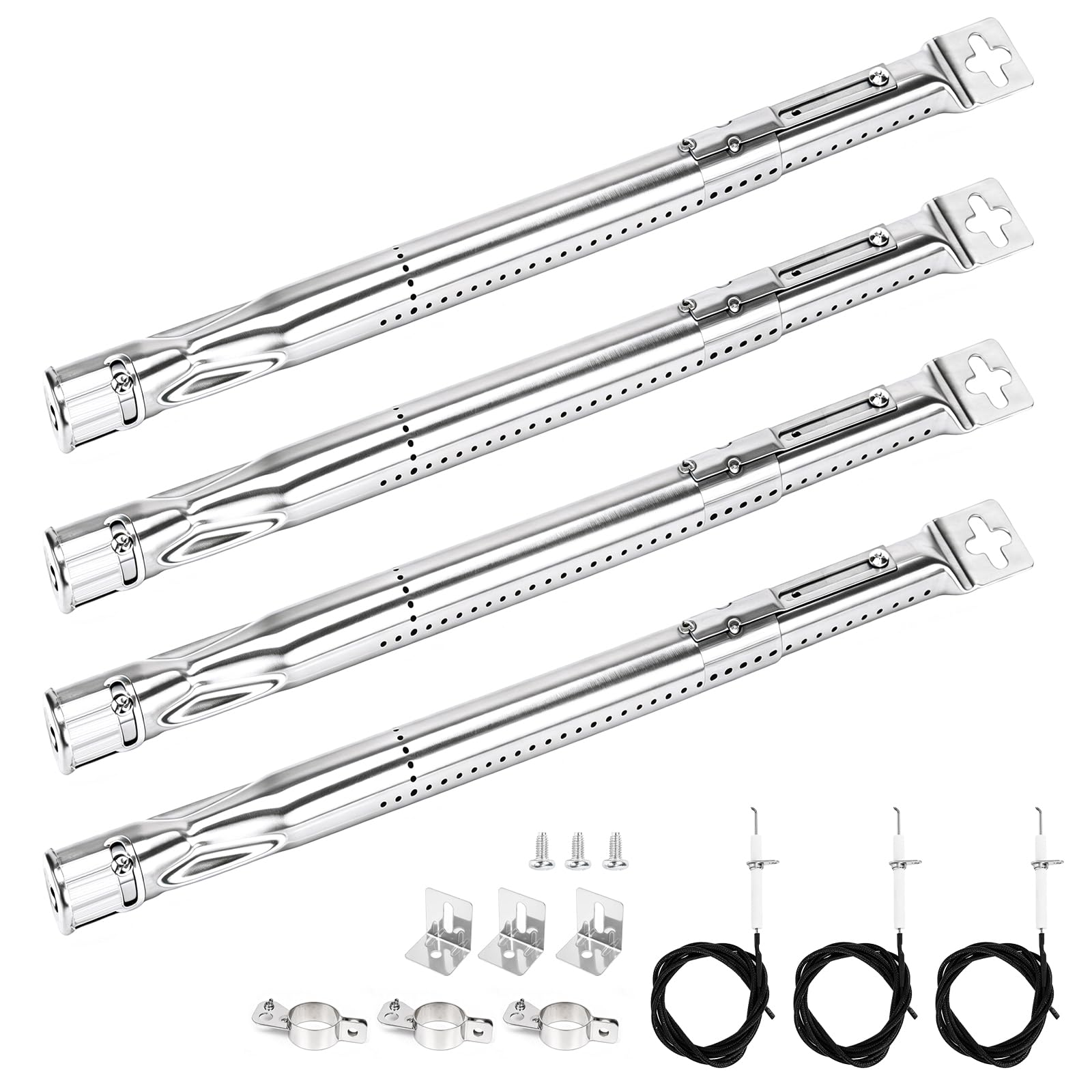 GFTIME Bruciatore universale per barbecue a gas Charbroil, Napoleon, Landmann, Enders, Barbecook, Tepro, Taino, Proficook, regolabile, in acciaio inox, 4 pezzi