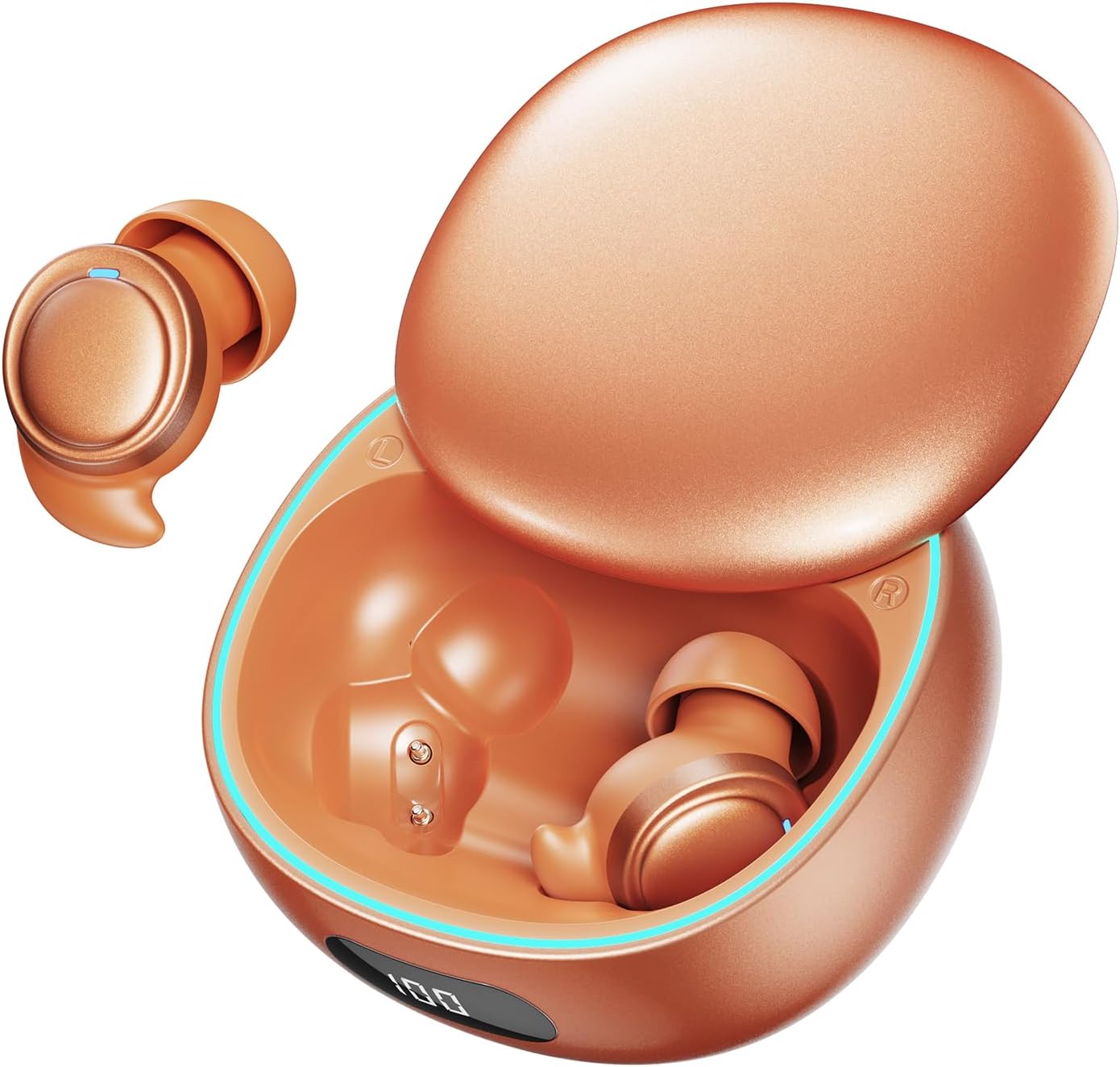 NE96 Sleep Earbuds Bluetooth 6.0 for Side Sleepers, Wireless Bluetooth Earbuds with Noise Blocking, Mini Invisible Earbuds, LED Display, 80H, Comfortable Ear Plugs for Sleeping,Working, Hiking-Orange