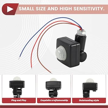 AC85-265V IP65 Motion Sensor Adjustable PIR Switch Ultrathin LED Light PIR Outdoor Motion Sensor Detector,10Mm Black