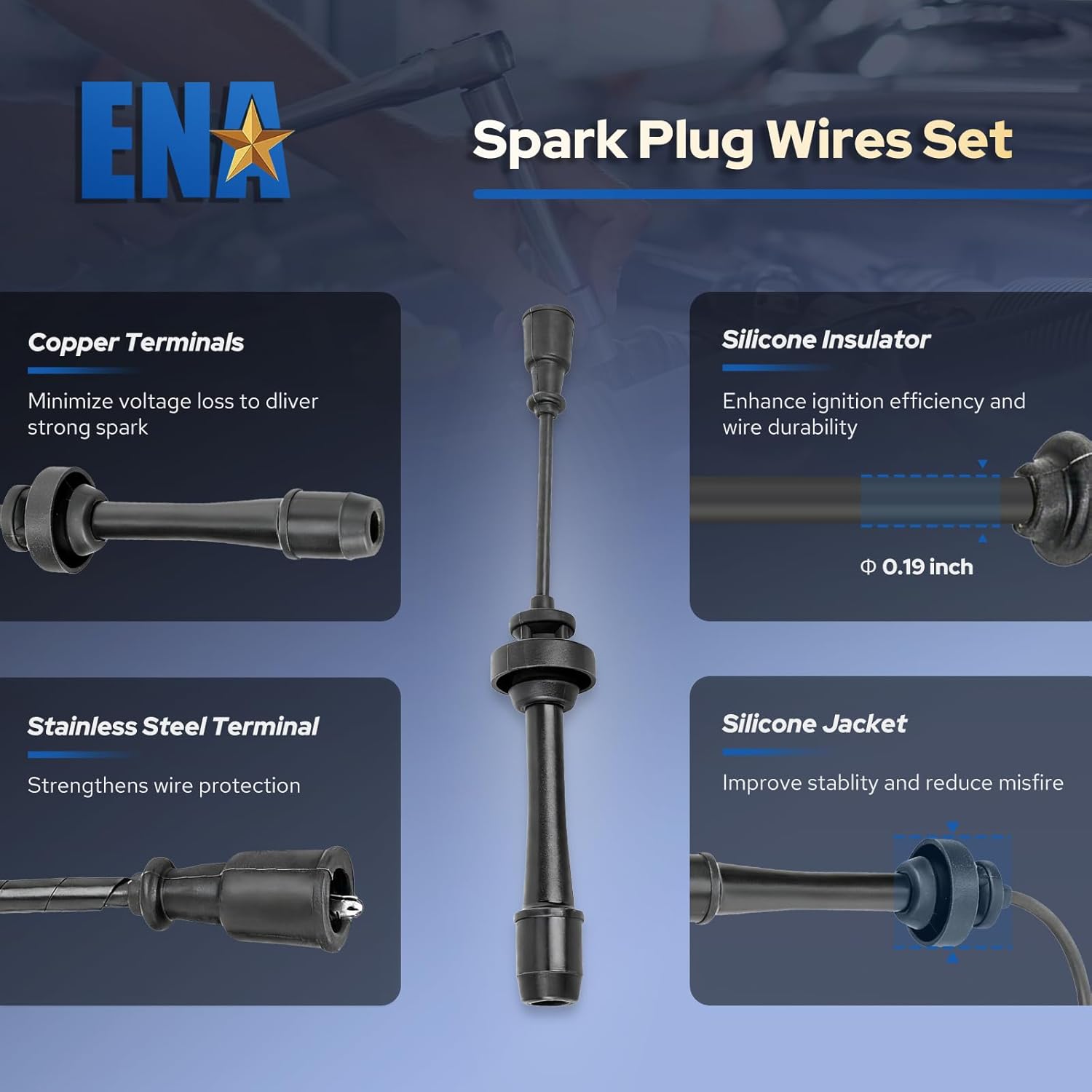 ENA Set of 2 Ignition Coil Pack 4 Platinum Spark Plug and 2 Wire Set Compatible with Mazda 2001 2002 2003 Protege, 02 03 Protege5 2.0 Replacement for UF407 AP3924 5420 C1340 C637 GN10301