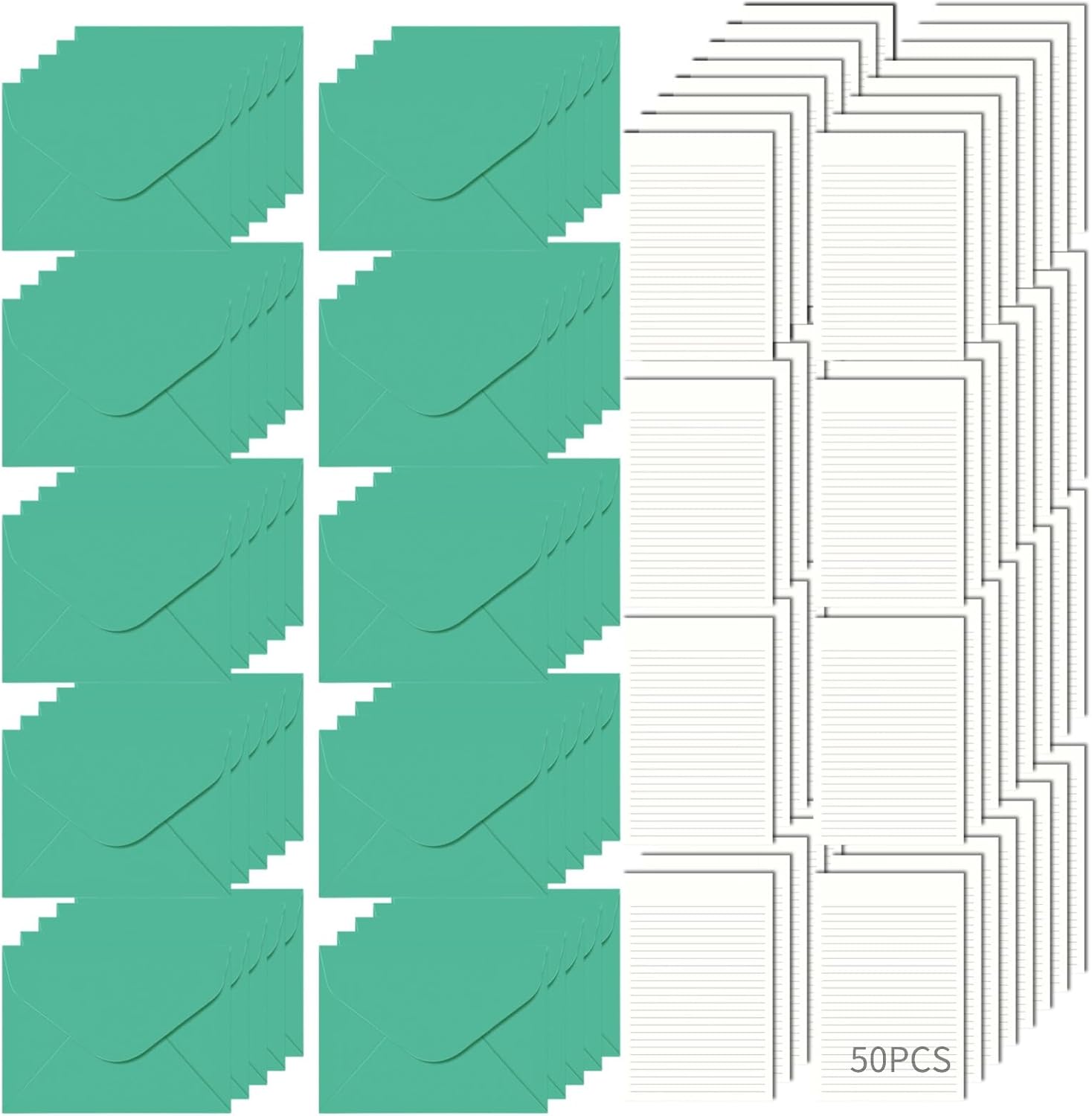 50 Pcs Stationery Paper and Envelopes Set, Christmas Green Envelopes with White Letter Writing Paper, 6.3 X 4.4 in, for Invitations, Love Letters, Greeting Cards