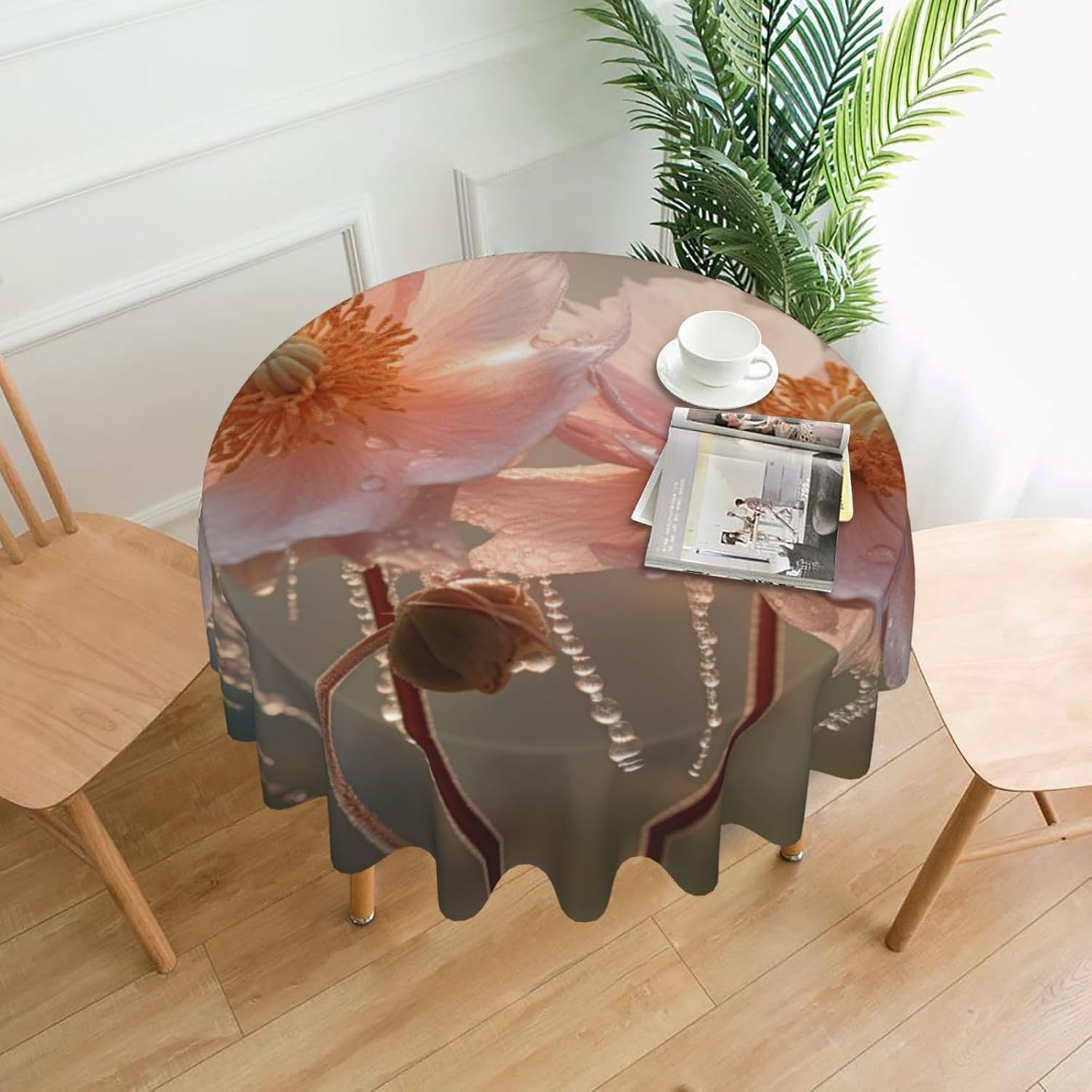3 Colorful Flowers Print Wrinkle Free Dining Table Cover for Birthday Party Farmhouse Tablecloths Up to 60 x 60 Inches